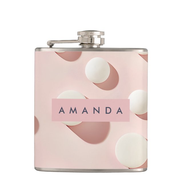 Personalized Minimal Blush Pink Circles Style Flask (Front)