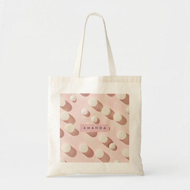 Personalized Minimal Blush Pink Circles Style Tote Bag (Front)