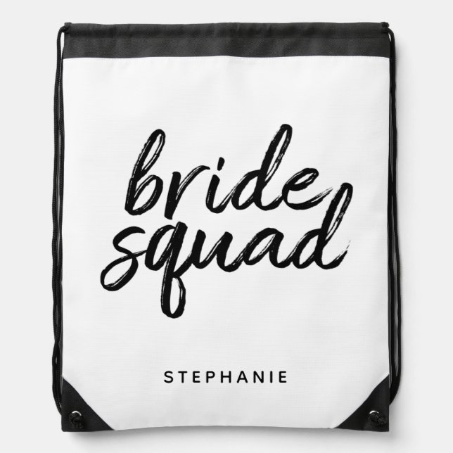 Personalized Minimal Bride Squad Drawstring Bag (Front)