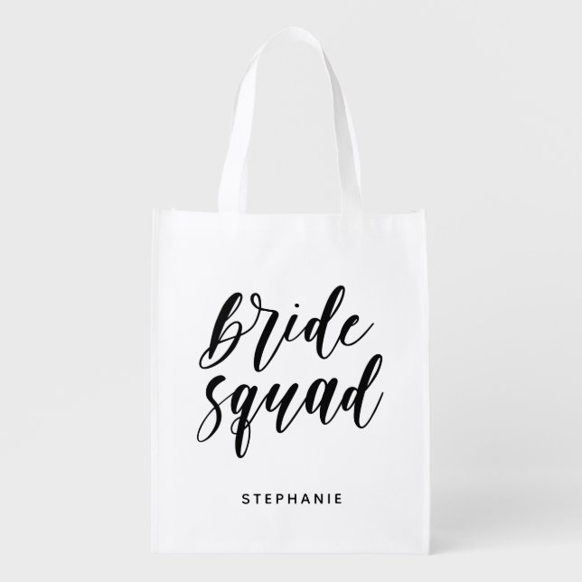 Personalized Minimal Bride Squad Grocery Bag (Front)