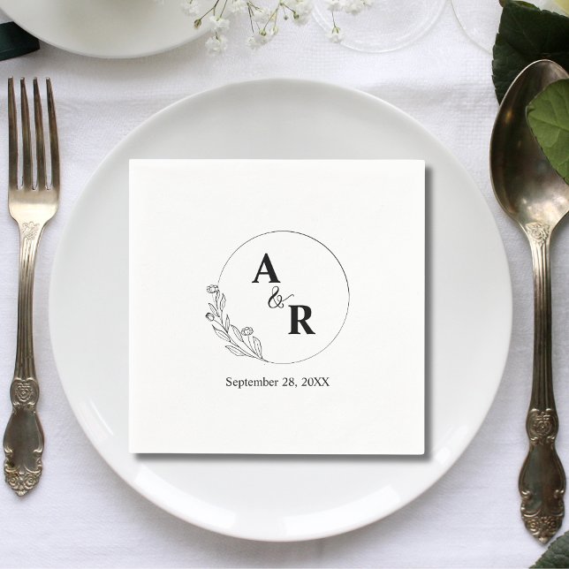 Personalized Minimal Cute Leaf Wedding Initials Napkins (Personalized minimal cute leaf initials napkins add a sweet touch to your wedding tables)
