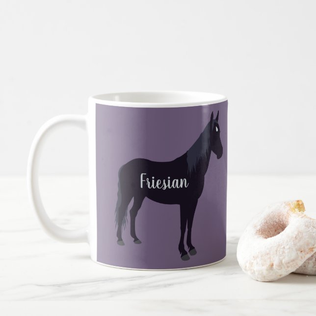 Personalized Minimal Friesian Horse Silhouette Coffee Mug (With Donut)