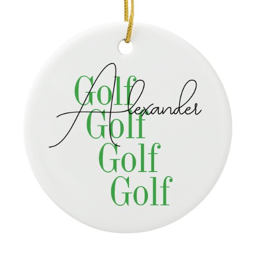 Personalized Minimal Golf Typography Ceramic Ornament