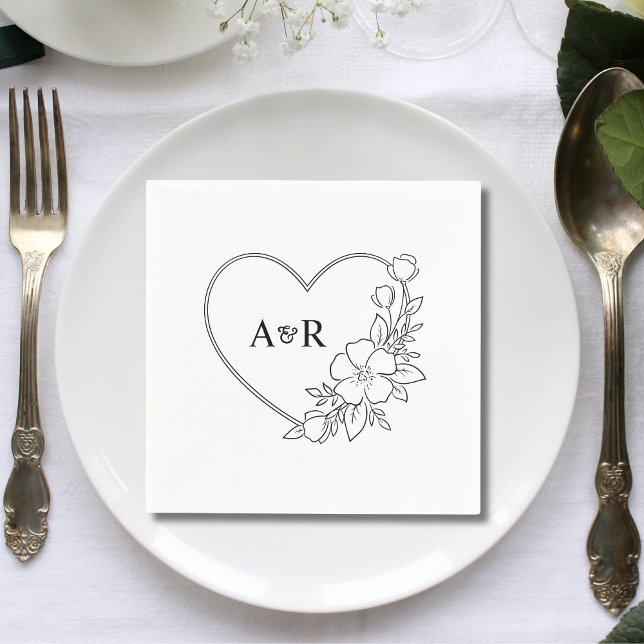 Personalized Minimal Greenery Floral Wedding Paper Napkins (Creator Uploaded)