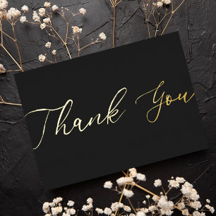 Personalized Minimal Modern Black Gold Thank You Foil Holiday Card