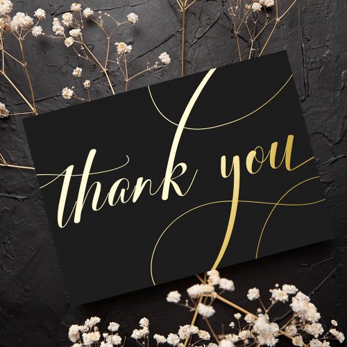 Personalized Minimal Modern Black  Gold Thank You Foil Holiday Card