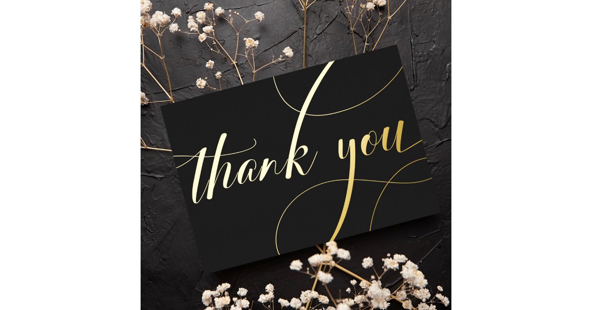 Personalized Minimal Modern Black & Gold Thank You Foil Holiday Card ...