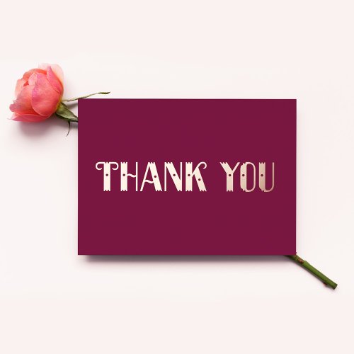 Personalized Minimal Modern Burgundy Red Thank You Foil Holiday Card