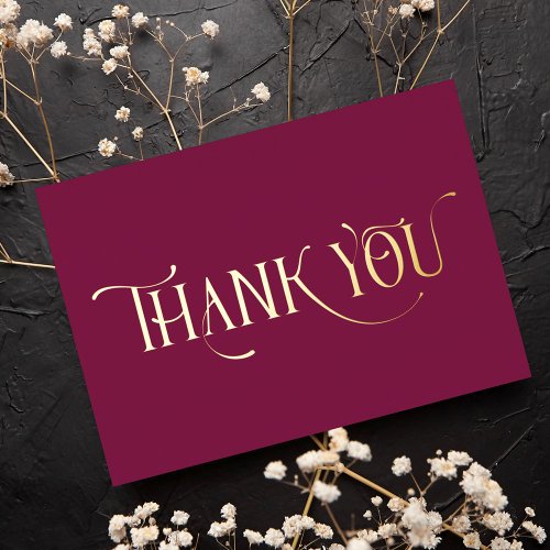 Personalized Minimal Modern Burgundy Red Thank You Foil Holiday Card