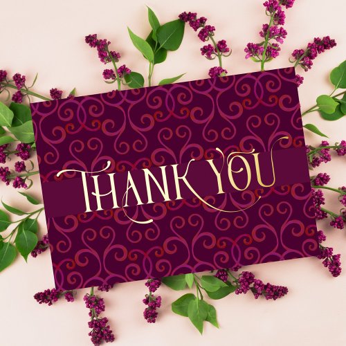 Personalized Minimal Modern Burgundy Red Thank You Foil Holiday Card