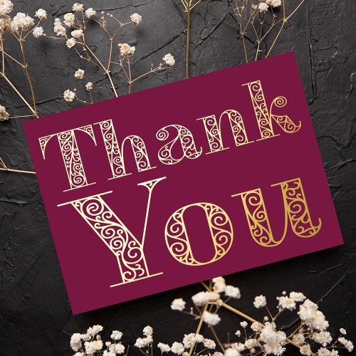 Personalized Minimal Modern Burgundy Red Thank You Foil Holiday Card