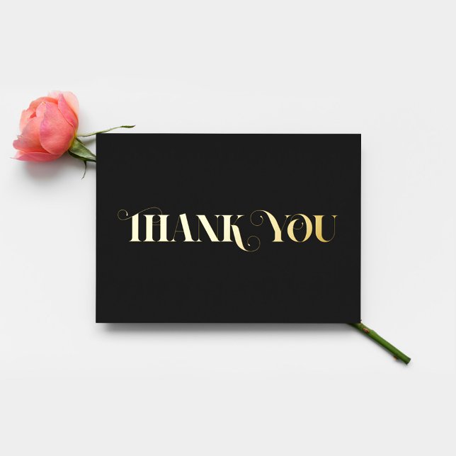 Personalized Minimal Modern Classy Black Thank You Foil Holiday Card (Creator Uploaded)