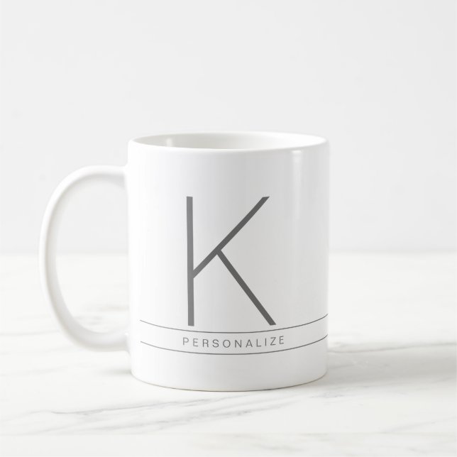 Personalized Minimal Modern Gray White Monogram Coffee Mug (Left)