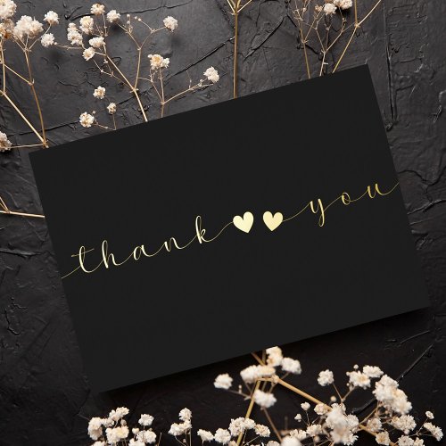  Personalized Minimal Modern Heart Black Thank You Foil Holiday Card