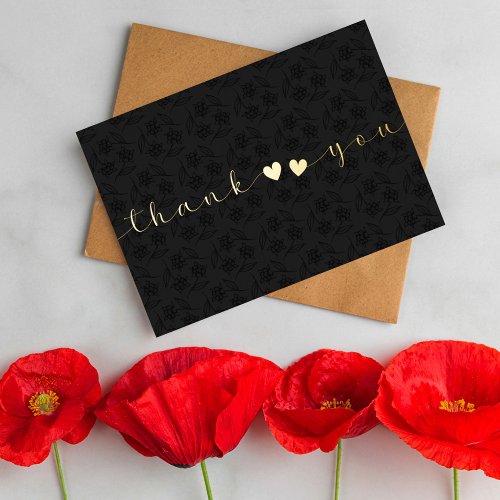  Personalized Minimal Modern Heart Black Thank You Foil Holiday Card