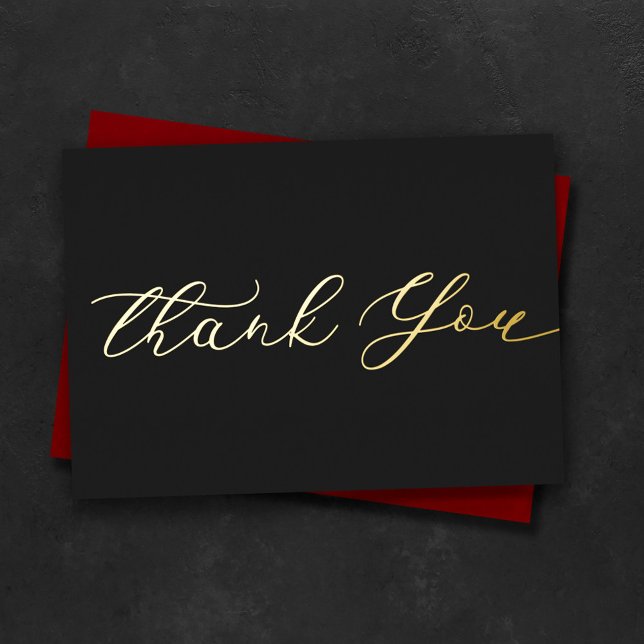 Personalized Minimal Modern Script Black Thank You Foil Holiday Card (Creator Uploaded)