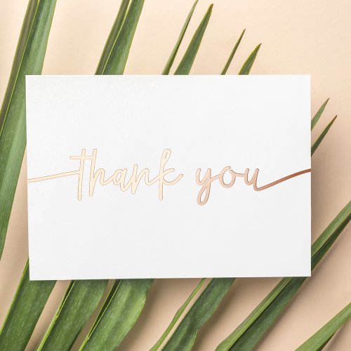 Personalized Minimal Modern Script White Thank You Foil Holiday Card