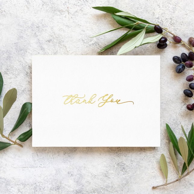 Personalized Minimal Modern Script White Thank You Foil Holiday Card (Creator Uploaded)
