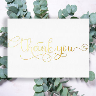 Personalized Minimal Modern Script White Thank You Foil Holiday Card