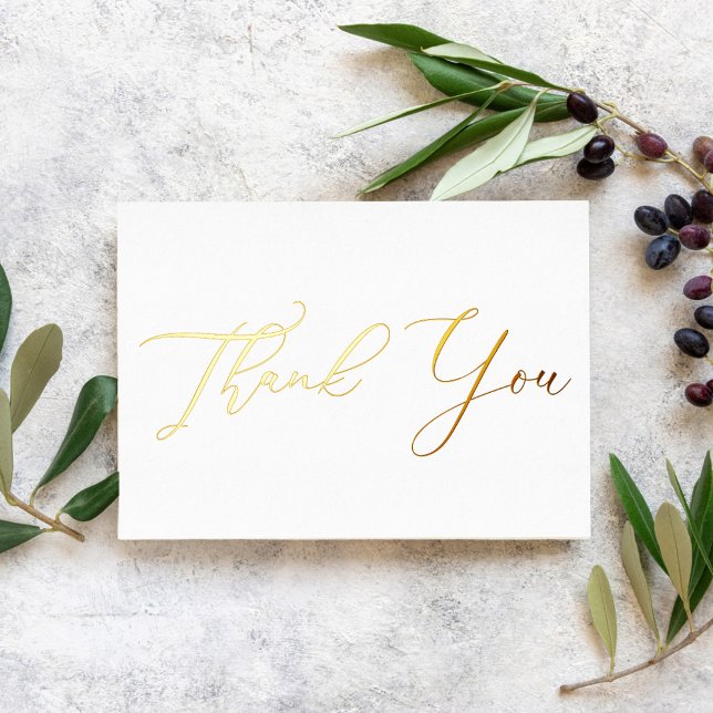 Personalized Minimal Modern Script White Thank You Foil Holiday Card (Creator Uploaded)