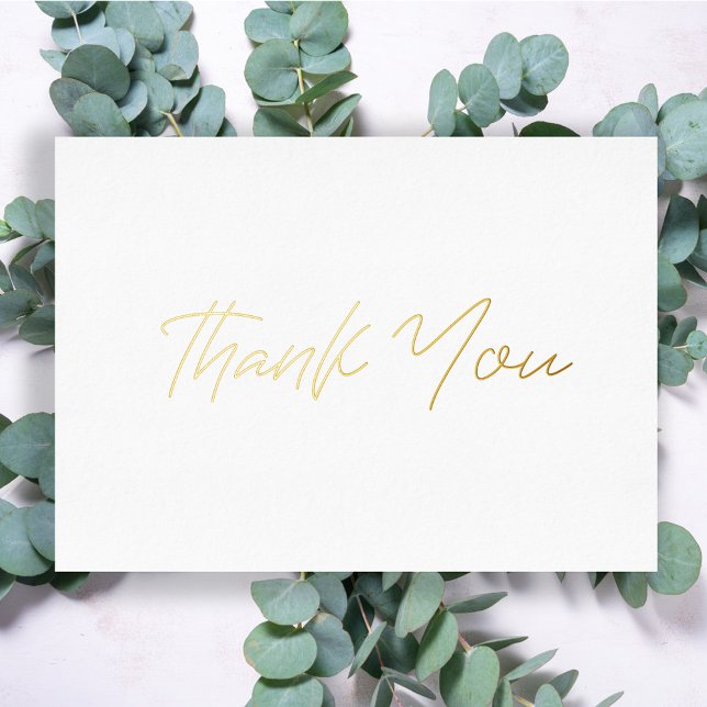 Personalized Minimal Modern Script White Thank You Foil Holiday Card (Creator Uploaded)