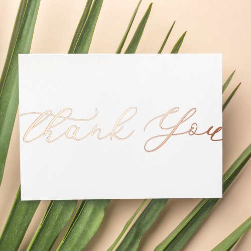 Personalized Minimal Modern Script White Thank You Foil Holiday Card
