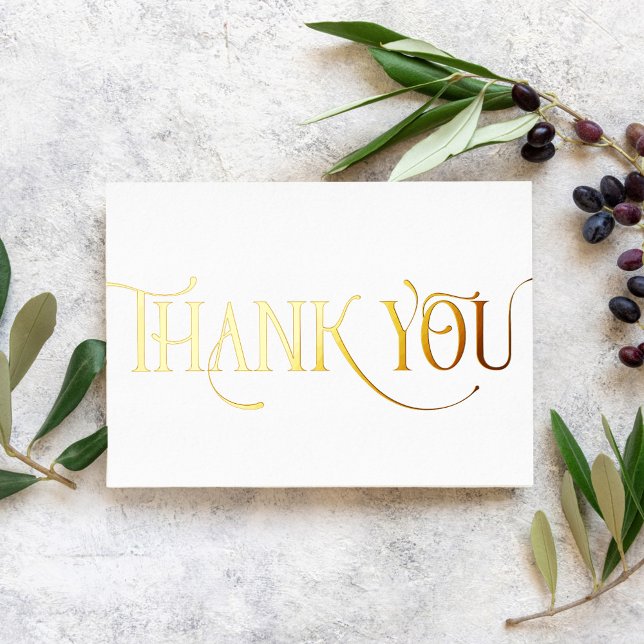 Personalized Minimal Modern Script White Thank You Foil Holiday Card (Creator Uploaded)