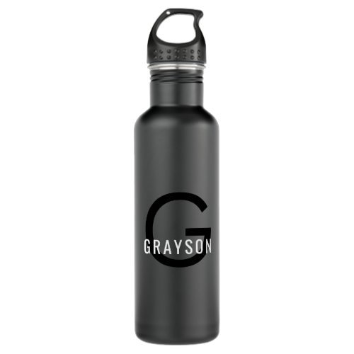 Personalized Minimal Monogram Black White Stainless Steel Water Bottle