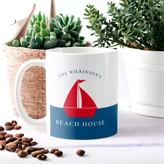 Personalized minimal nautical summer house  coffee mug (Creator Uploaded)