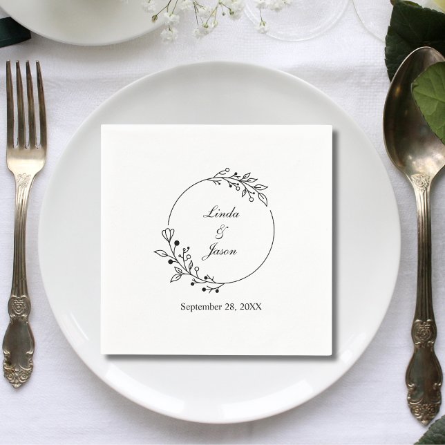 Personalized Minimal Rustic Floral Leaf Wedding Napkins (Personalized minimal rustic floral leaf napkins add natural charm to your wedding table)