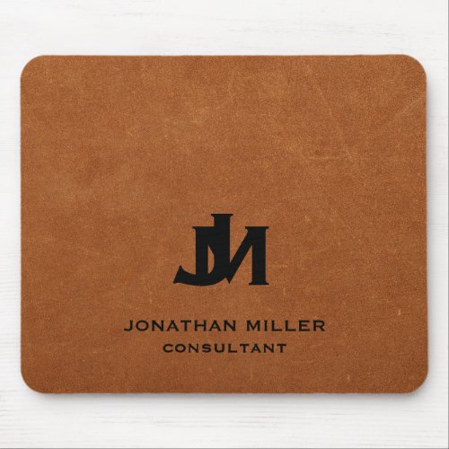 Personalized Minimal Sable Leather Monogram Mouse Pad