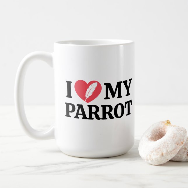 Personalized Minimal White Parrot Love Quote Coffee Mug (With Donut)