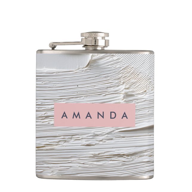 Personalized Minimal White Textured Abstract  Flask (Front)