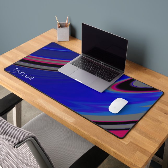 Personalized Minimalist Abstract Blue Fractal Desk Mat (Office 2)
