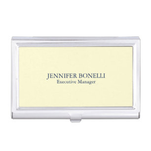 Personalized minimalist add your name cream color business card case