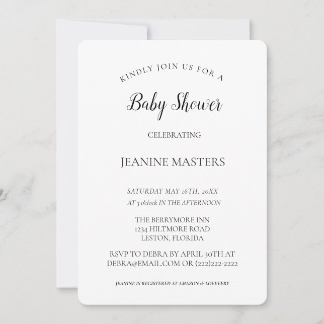Personalized Minimalist B&W Baby Shower Invitation (Front)