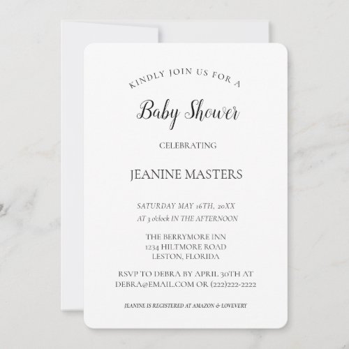 Personalized Minimalist BW Baby Shower Invitation