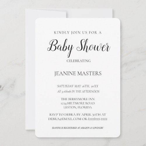 Personalized Minimalist BW Baby Shower Invitation