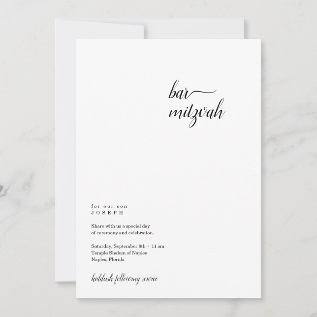 Personalized Minimalist Bar Mitzvah Invitation (Front)