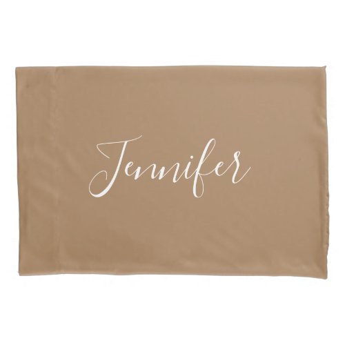 Personalized Minimalist Beige Brown White Script Pillow Case