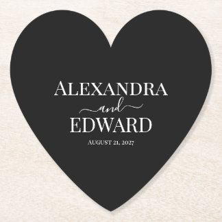 Personalized Minimalist Black and White Wedding Paper Coaster