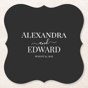 Personalized Minimalist Black and White Wedding Paper Coaster