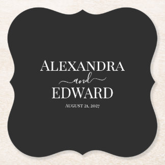 Personalized Minimalist Black and White Wedding Paper Coaster