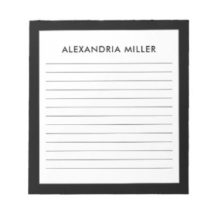 Personalized Minimalist Black Monogram Name Lined Notepad