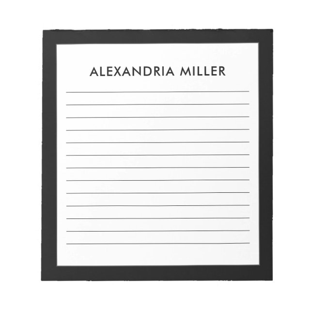 Personalized Minimalist Black Monogram Name Lined Notepad (Front)