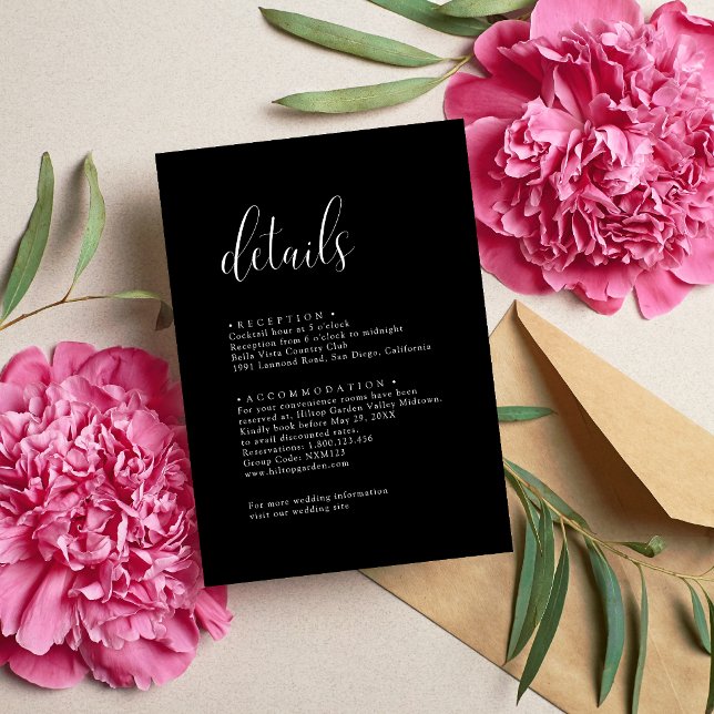 Personalized Minimalist Black Wedding Details Enclosure Card (Creator Uploaded)