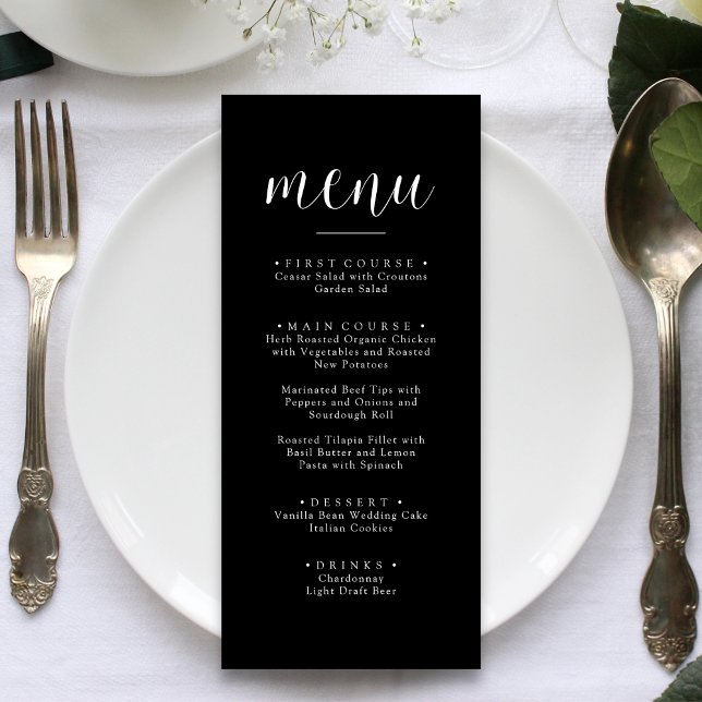 Personalized Minimalist Black Wedding Dinner Menu (Creator Uploaded)