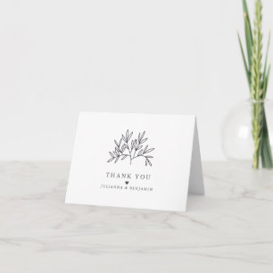 Personalized Minimalist Black White Botanical Letterpress Thank You Card