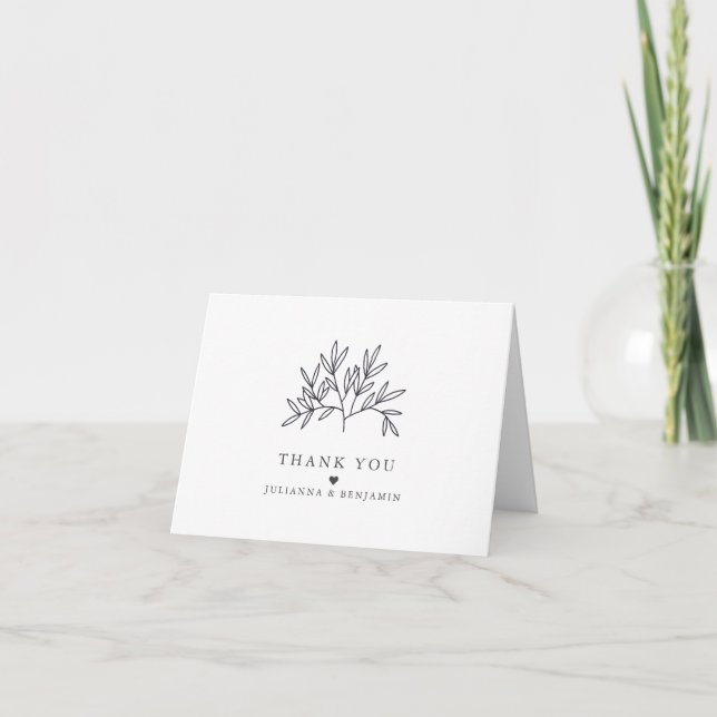Personalized Minimalist Black White Botanical  Thank You Card (Front)