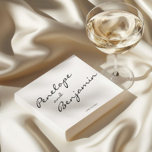 Personalized Minimalist Black White Script Wedding Napkins
